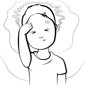 Headache cartoon boy black and white vector
