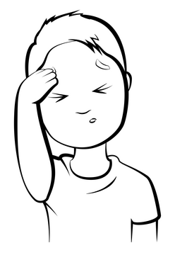 Headache cartoon boy drawing black and white clipart