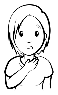 Sore throat cartoon girl drawing black and white clipart