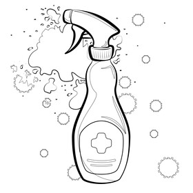 Sanitizer spray cartoon black and white vector