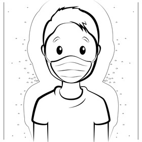 Cartoon boy wearing a mask black and white vector