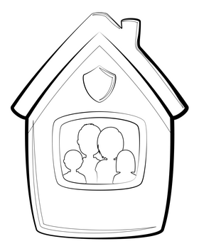 Stay at home cartoon drawing black and white clipart