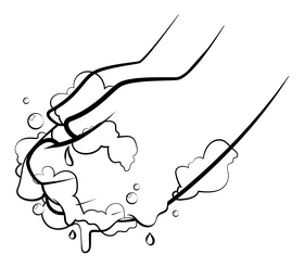 Washing hands cartoon drawing black and white clipart