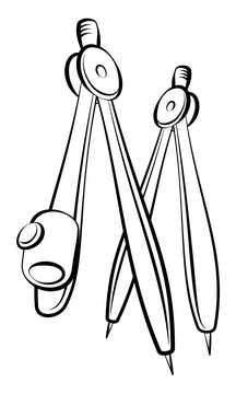 Compasses drawing black and white clipart