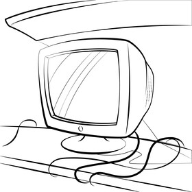 Crt monitor black and white vector