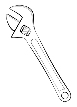 Monkey wrench drawing black and white clipart