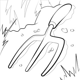 Gardening fork black and white vector