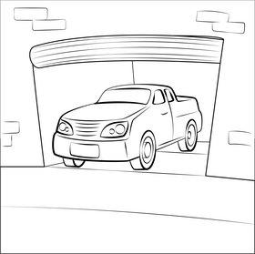 Pickup car drawing black and white vector