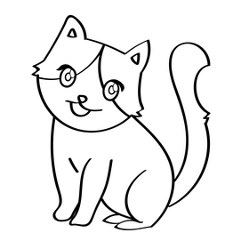 Cat sitting black and white clipart