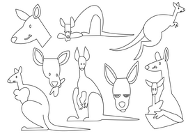 Kangaroo cartoon set black and white vector