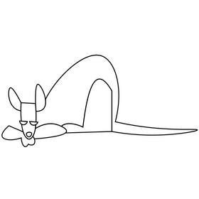 Kangaroo lying black and white clipart
