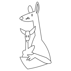 Cute kangaroo mother and child black and white clipart