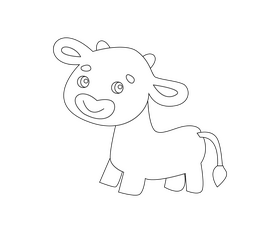 Calf illustration, baby cow black and white clipart