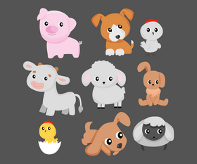 Pets, baby domestic animals, farm vector