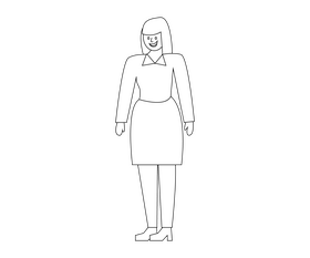 Blonde girl in a skirt, businesswoman black and white clipart