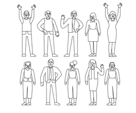 Business office workers, employees black and white vector
