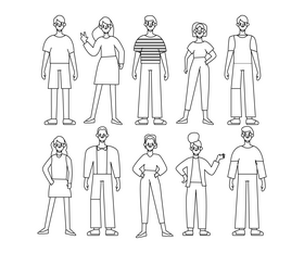 People standing black and white vector free download