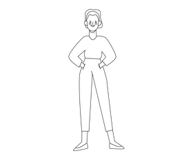 Standing cartoon girl black and white clipart