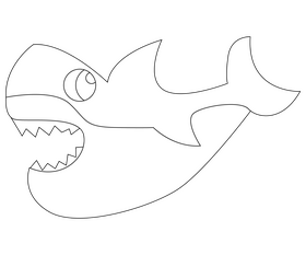 Cartoon shark growls black and white clipart