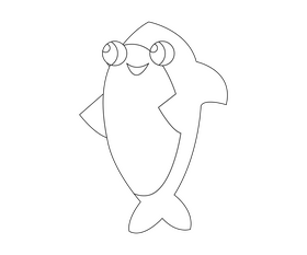 Joyful shark illustration black and white clipart