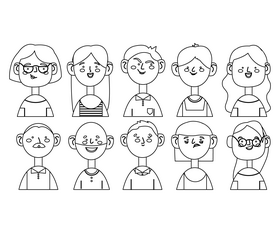 Cartoon people portraits black and white vector