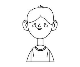 Cute blond cartoon boy in jumpsuit portrait black and white clipart