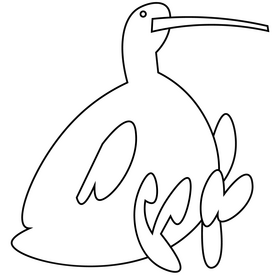 Cartoon kiwi bird sitting black and white clipart