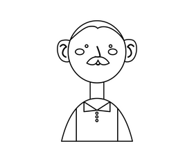Black man with mustache avatar drawing black and white clipart