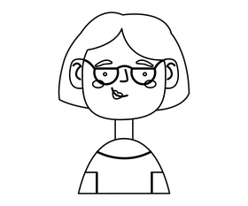 Short hair girl in glasses free black and white clipart