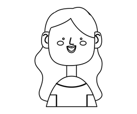 Dark skinned cartoon girl smiling black and white clipart