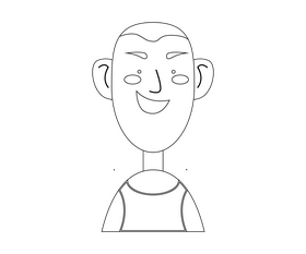 Cartoon guy in t shirt smiling black and white clipart