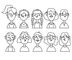Girls and boys avatars black and white vector