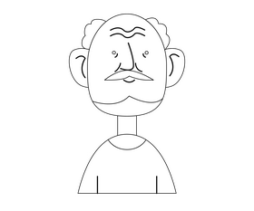 Cartoon old man with mustache black and white clipart