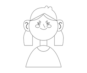 Cute girl with two ponytails black and white clipart