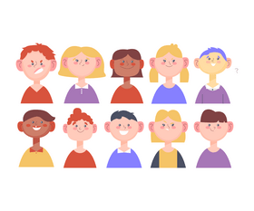 Young children, kids avatars, boys and girls portraits vector