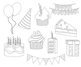 Free birthday party black and white vector