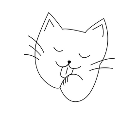 Cat washing face drawing black and white clipart