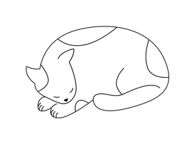 Sleeping spotted cat black and white clipart