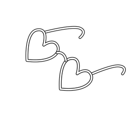 Beach heart shaped sunglasses black and white clipart