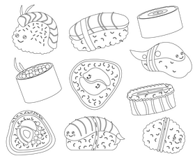 Sushi black and white vector