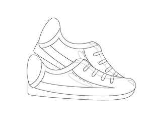 Cartoon sneakers black and white clipart