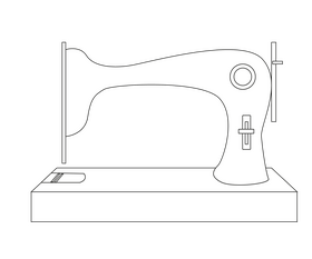 Sewing machine cartoon black and white clipart