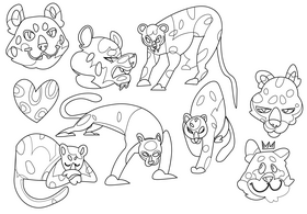 Leopard cartoon set black and white vector