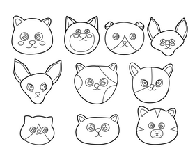 Cat breeds avatars black and white vector