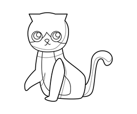 Sad kitten drawing black and white clipart