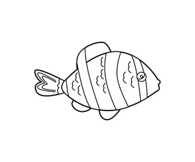 Cartoon striped fish black and white clipart