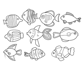 Tropical fishes black and white vector free download