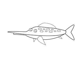 Cartoon fish, swordfish black and white clipart