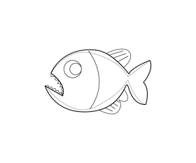 Scared fish illustration black and white clipart