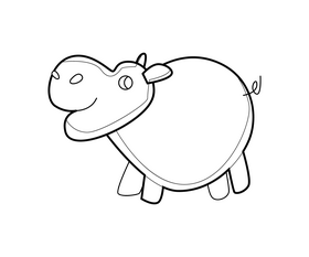 Cartoon hippo, cute hippopotamus black and white clipart
